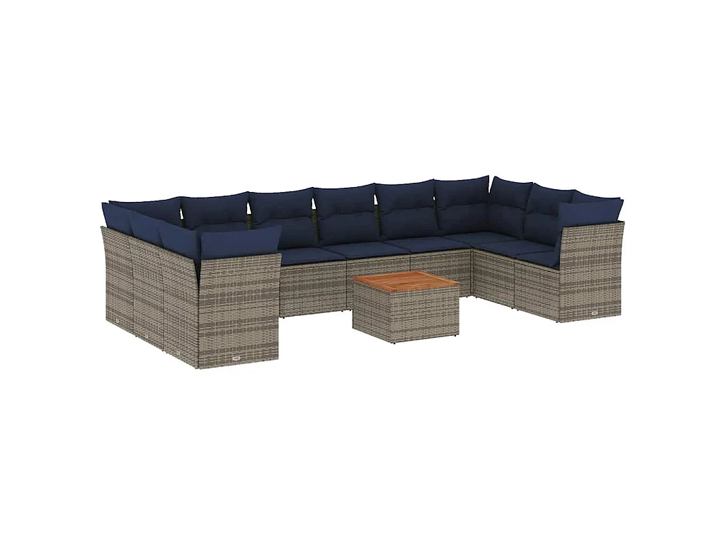 11-delige Loungeset met kussens poly rattan grijs