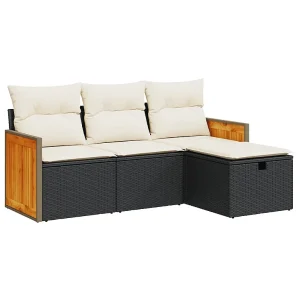 4-delige Loungeset met kussens poly rattan zwart 4-delige Loungeset met kussens poly rattan zwart