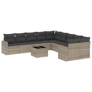 11-delige Loungeset met kussens poly rattan lichtgrijs 11-delige Loungeset met kussens poly rattan lichtgrijs