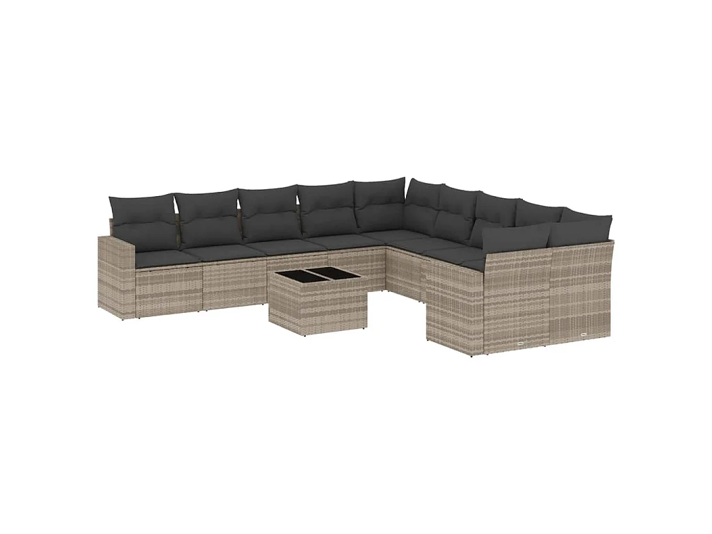 11-delige Loungeset met kussens poly rattan lichtgrijs
