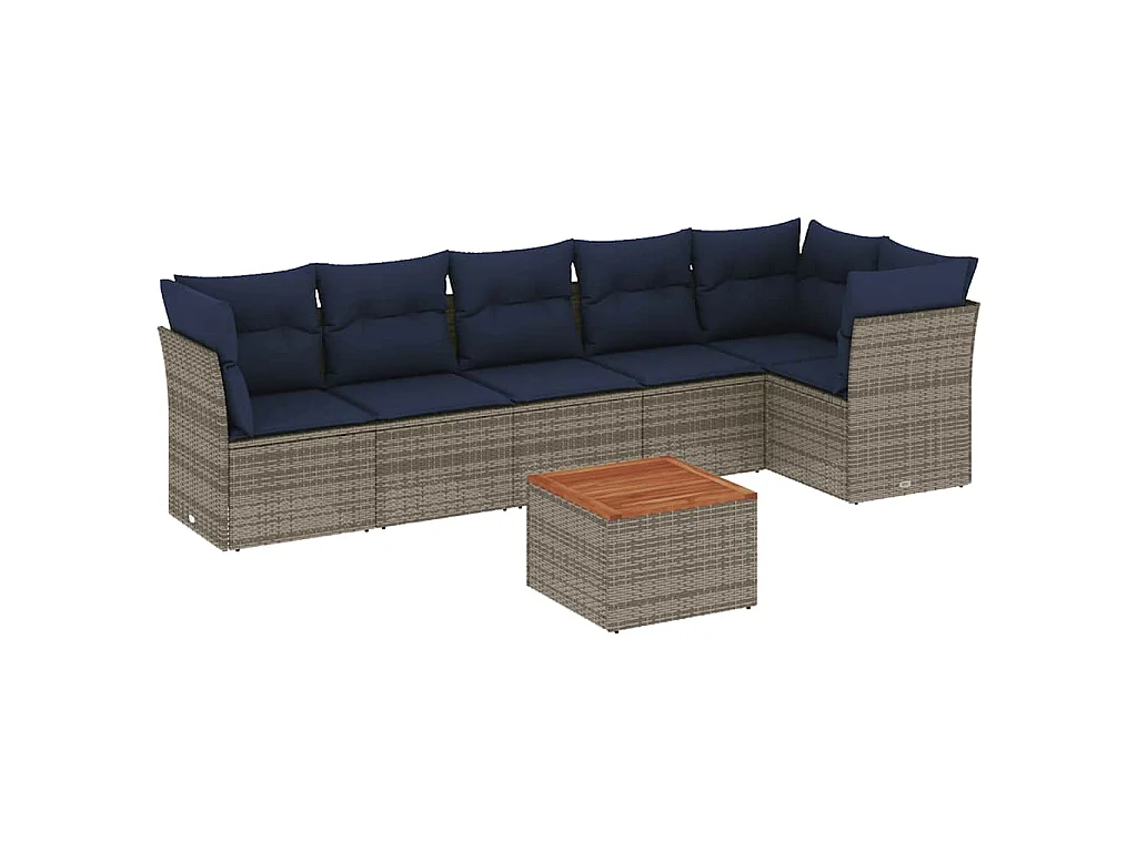 7-delige Loungeset met kussens poly rattan grijs