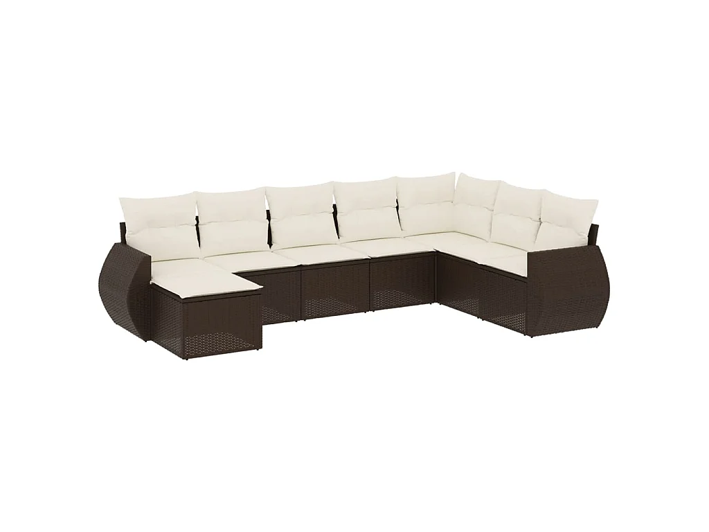8-delige Loungeset met kussens poly rattan bruin