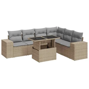 7-delige Loungeset met kussens poly rattan beige 7-delige Loungeset met kussens poly rattan beige