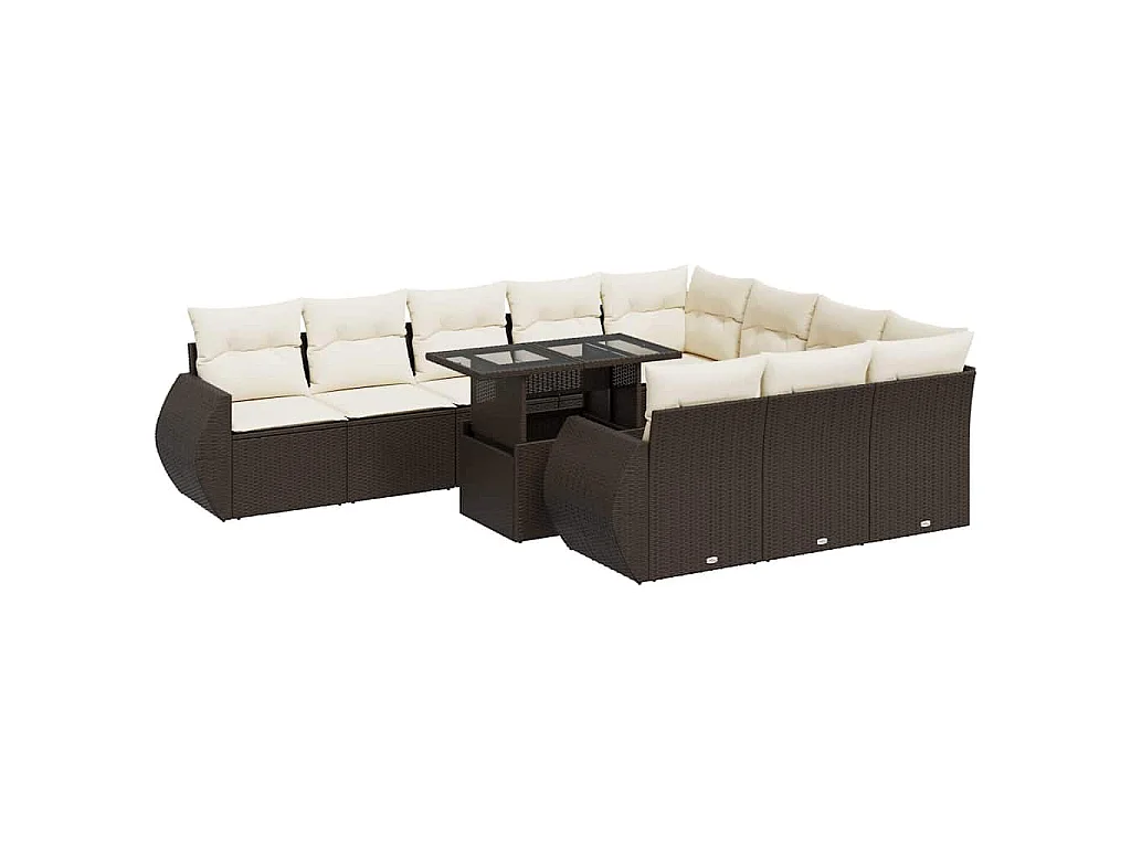 11-delige Loungeset met kussens poly rattan bruin