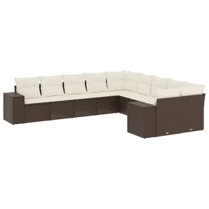 10-delige Loungeset met kussens poly rattan bruin 10-delige Loungeset met kussens poly rattan bruin