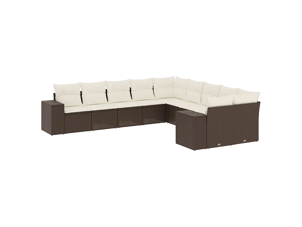 10-delige Loungeset met kussens poly rattan bruin