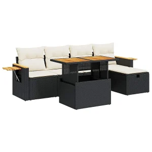 6-delige Loungeset met kussens poly rattan zwart 6-delige Loungeset met kussens poly rattan zwart