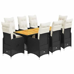 9-delige Bistroset met kussens poly rattan zwart 9-delige Bistroset met kussens poly rattan zwart