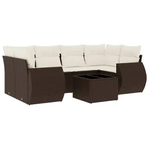 7-delige Loungeset met kussens poly rattan bruin 7-delige Loungeset met kussens poly rattan bruin