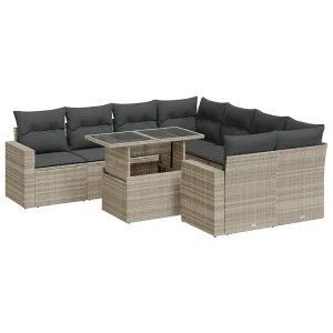 9-delige Loungeset met kussens poly rattan lichtgrijs 9-delige Loungeset met kussens poly rattan lichtgrijs