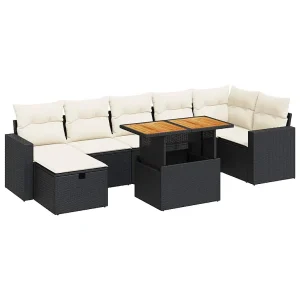 5-delige Loungeset met kussens poly rattan acacia zwart