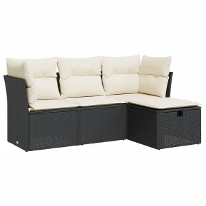4-delige Loungeset met kussens poly rattan zwart 4-delige Loungeset met kussens poly rattan zwart