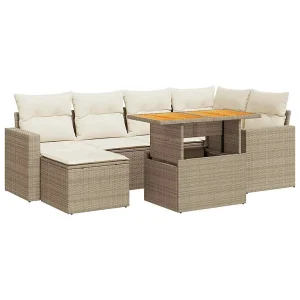 7-delige Loungeset met kussens poly rattan beige 7-delige Loungeset met kussens poly rattan beige