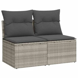 2-delige Loungeset met kussens poly rattan acacia lichtgrijs 2-delige Loungeset met kussens poly rattan acacia lichtgrijs