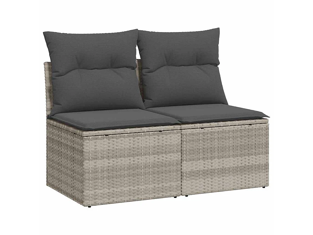 2-delige Loungeset met kussens poly rattan acacia lichtgrijs