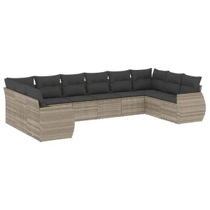 10-delige Loungeset met kussens poly rattan lichtgrijs 10-delige Loungeset met kussens poly rattan lichtgrijs