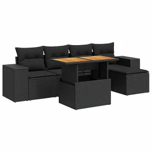 6-delige Loungeset met kussens poly rattan zwart 6-delige Loungeset met kussens poly rattan zwart