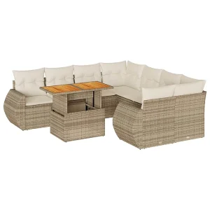 9-delige Loungeset met kussens poly rattan beige 9-delige Loungeset met kussens poly rattan beige