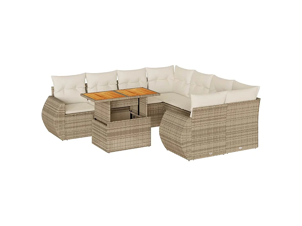 9-delige Loungeset met kussens poly rattan beige