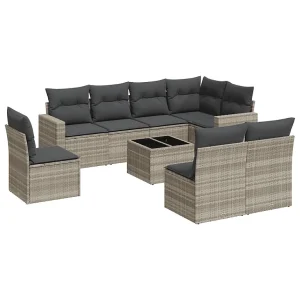9-delige Loungeset met kussens poly rattan lichtgrijs 9-delige Loungeset met kussens poly rattan lichtgrijs