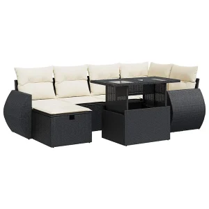 7-delige Loungeset met kussens poly rattan zwart 7-delige Loungeset met kussens poly rattan zwart