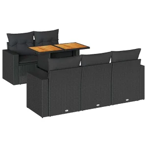 6-delige Loungeset met kussens poly rattan zwart 6-delige Loungeset met kussens poly rattan zwart