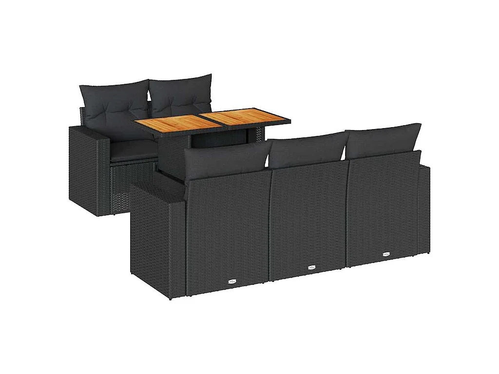 6-delige Loungeset met kussens poly rattan zwart
