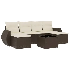 7-delige Loungeset met kussens poly rattan bruin 7-delige Loungeset met kussens poly rattan bruin