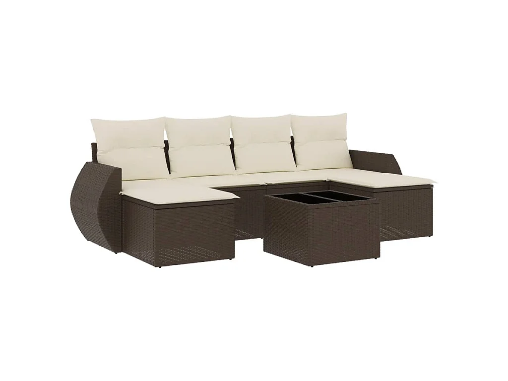 7-delige Loungeset met kussens poly rattan bruin