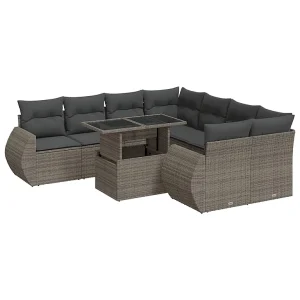 9-delige Loungeset met kussens poly rattan grijs 9-delige Loungeset met kussens poly rattan grijs