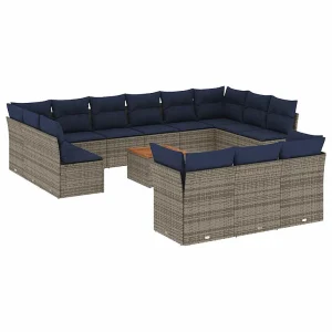 14-delige Loungeset met kussens poly rattan grijs 14-delige Loungeset met kussens poly rattan grijs