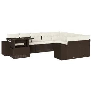 10-delige Loungeset met kussens poly rattan bruin 10-delige Loungeset met kussens poly rattan bruin
