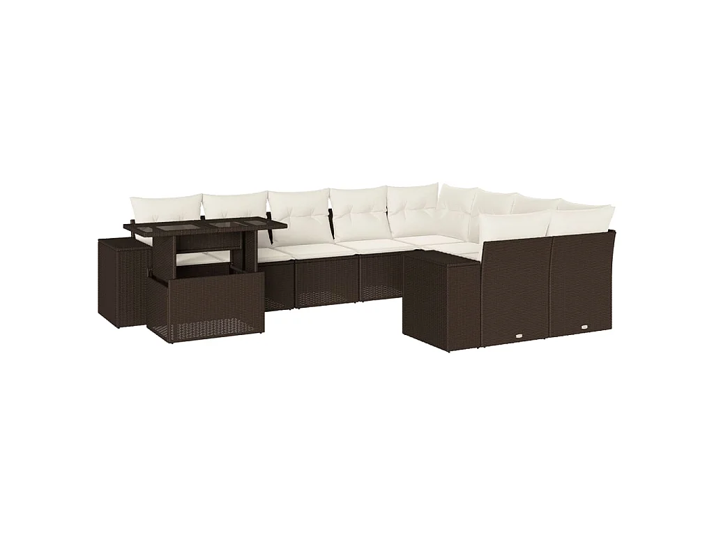 10-delige Loungeset met kussens poly rattan bruin