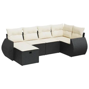 6-delige Loungeset met kussens poly rattan zwart 6-delige Loungeset met kussens poly rattan zwart