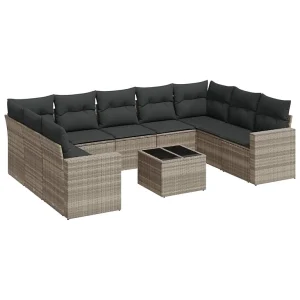 10-delige Loungeset met kussens poly rattan lichtgrijs 10-delige Loungeset met kussens poly rattan lichtgrijs