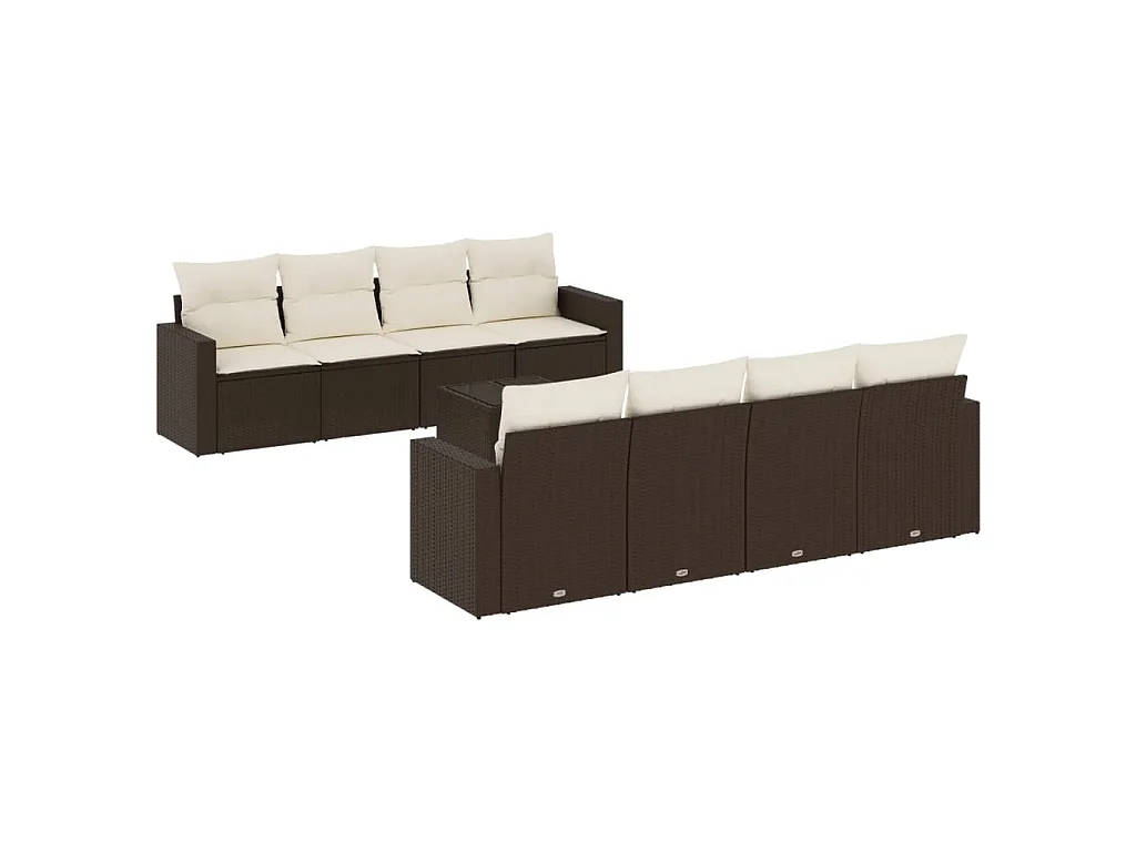 9-delige Loungeset met kussens poly rattan bruin