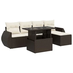6-delige Loungeset met kussens poly rattan bruin 6-delige Loungeset met kussens poly rattan bruin