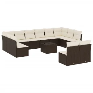 13-delige Loungeset met kussens poly rattan bruin 13-delige Loungeset met kussens poly rattan bruin