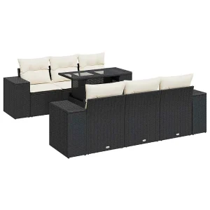 7-delige Loungeset met kussens poly rattan zwart 7-delige Loungeset met kussens poly rattan zwart