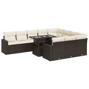 11-delige Loungeset met kussens poly rattan bruin 11-delige Loungeset met kussens poly rattan bruin