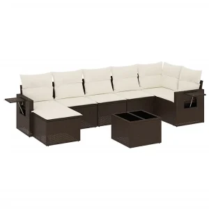 8-delige Loungeset met kussens poly rattan bruin 8-delige Loungeset met kussens poly rattan bruin