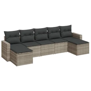 7-delige Loungeset met kussens poly rattan lichtgrijs 7-delige Loungeset met kussens poly rattan lichtgrijs