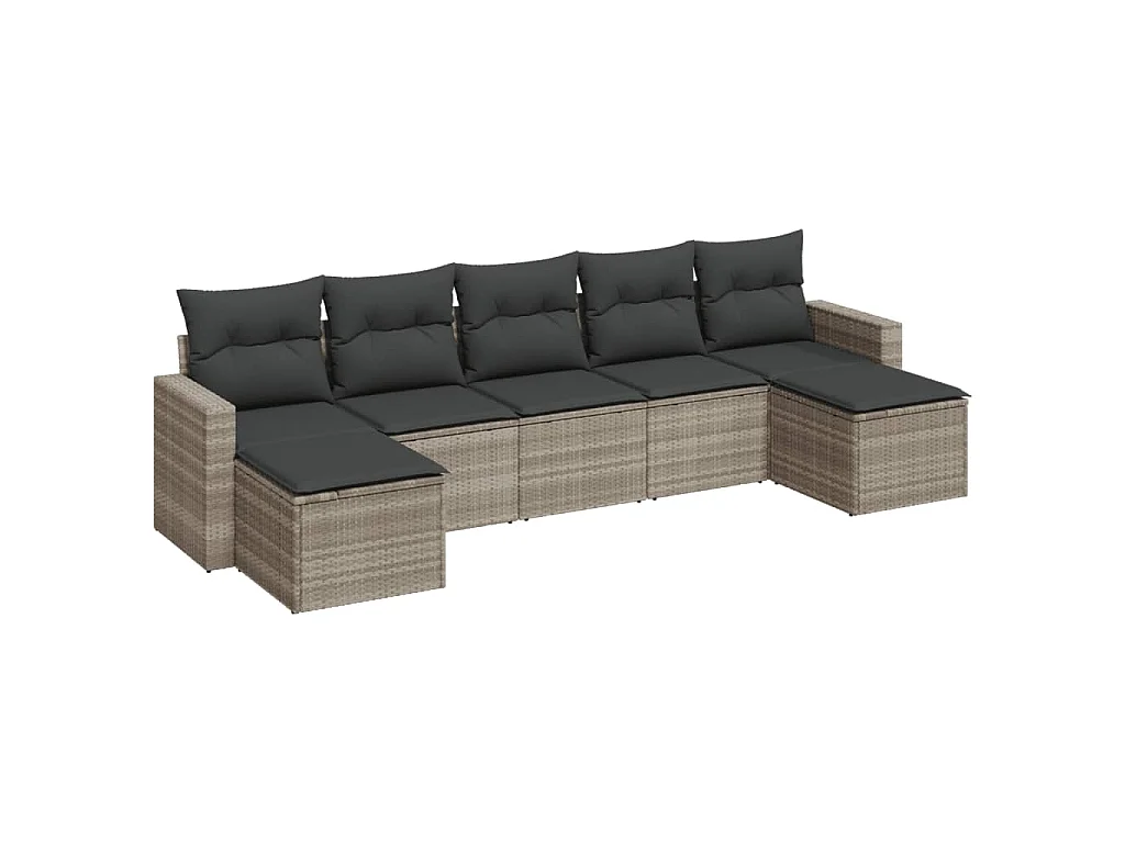 7-delige Loungeset met kussens poly rattan lichtgrijs