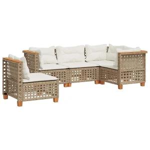 5-delige Loungeset met kussens poly rattan beige 5-delige Loungeset met kussens poly rattan beige