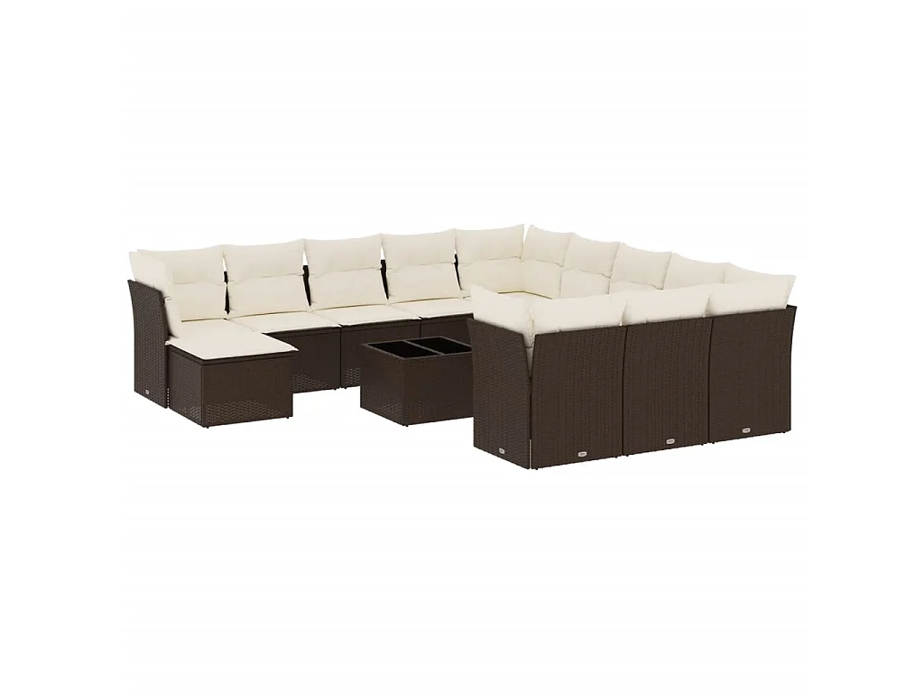 13-delige Loungeset met kussens poly rattan bruin