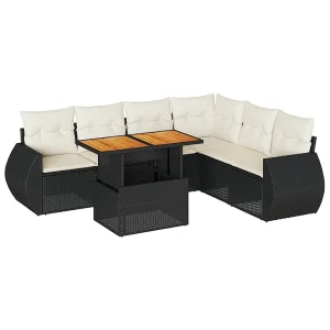 7-delige Loungeset met kussens poly rattan zwart 7-delige Loungeset met kussens poly rattan zwart