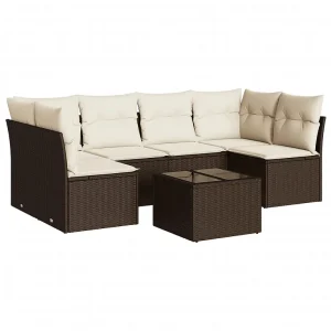7-delige Loungeset met kussens poly rattan bruin 7-delige Loungeset met kussens poly rattan bruin