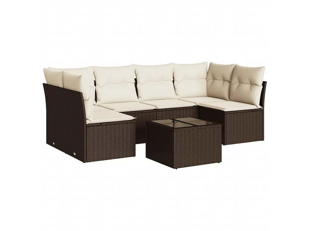 7-delige Loungeset met kussens poly rattan bruin