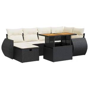 8-delige Loungeset met kussens poly rattan acacia zwart 8-delige Loungeset met kussens poly rattan acacia zwart