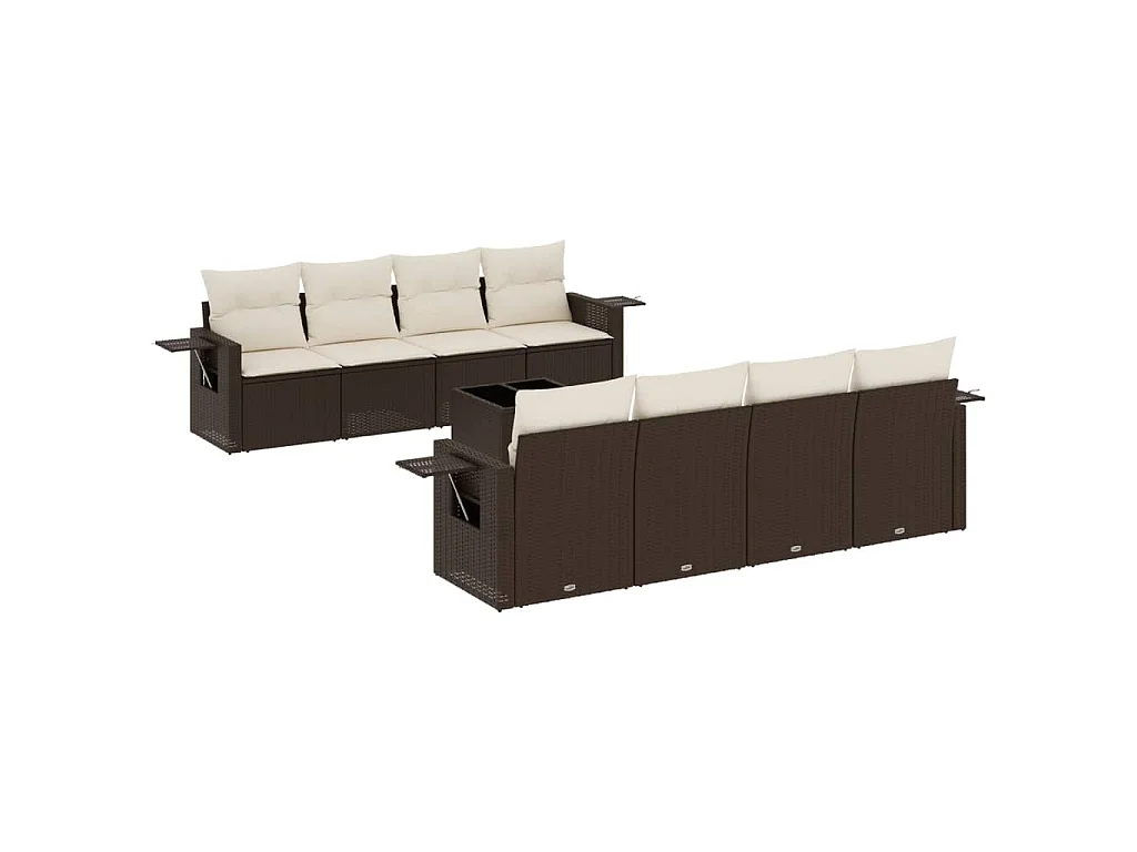 9-delige Loungeset met kussens poly rattan bruin